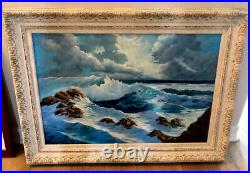 Vtg 1950 Original Oil Painting Detailed Ocean Waves And Clouds Rare Piece Sign