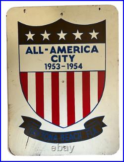 Vtg 1953 Hand Painted Daytona Beach Fl All American City Award Folk Art Sign