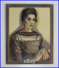 Vtg 1954 Signed Oil Pastel Drawing Painting Mid Century Modern Portrait Art 28