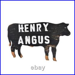 Vtg 1960s Hand-Painted Henry Angus Cutout Black Cattle Cow Farm Wood Sign