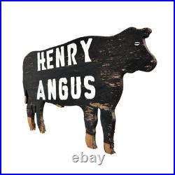 Vtg 1960s Hand-Painted Henry Angus Cutout Black Cattle Cow Farm Wood Sign