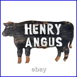 Vtg 1960s Hand-Painted Henry Angus Cutout Black Cattle Cow Farm Wood Sign