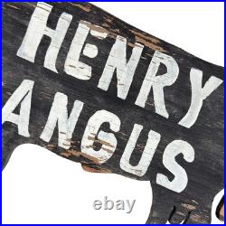 Vtg 1960s Hand-Painted Henry Angus Cutout Black Cattle Cow Farm Wood Sign