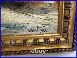 Vtg 1975 Signed Laurent Oil on Canvas Painting French Street Scene Montmartre