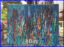 Vtg 60s Abstract Expressionist Oil Painting Retro Art Mid Century Modern Signed