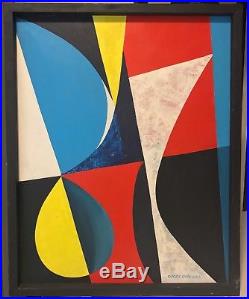 Vtg 60s Abstract Geometric Shapes Painting Retro Art Mid Century Modern Signed