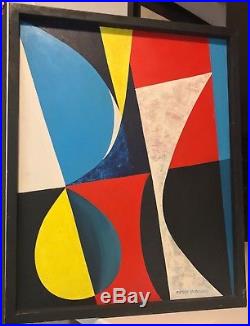 Vtg 60s Abstract Geometric Shapes Painting Retro Art Mid Century Modern Signed