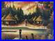 Vtg 60s MCM orig. African Village Sunset Painting 36x21.5 Signed
