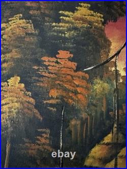 Vtg 60s MCM orig. African Village Sunset Painting 36x21.5 Signed