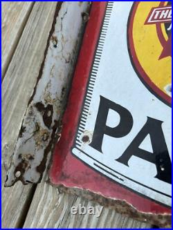 Vtg ACME Quality Paints Enamels Advertising Porcelain Sign Flange Double Sided