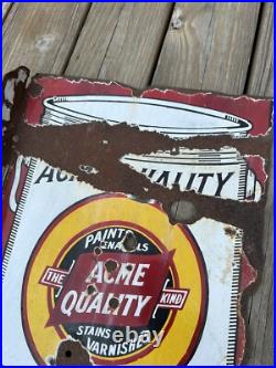 Vtg ACME Quality Paints Enamels Advertising Porcelain Sign Flange Double Sided