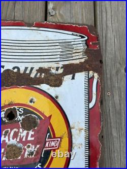 Vtg ACME Quality Paints Enamels Advertising Porcelain Sign Flange Double Sided