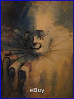 Vtg ART 32 Creepy Clown Oil Painting With VTG Frame signed by artist SCHEALL