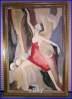 Vtg Abstract Figural Expressionist Oil Painting Mid Century Signed 1970's 40