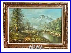 Vtg Adam Chappell Landscape Oil Painting Framed Signed Mountain Lake 36 x 25