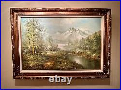 Vtg Adam Chappell Landscape Oil Painting Framed Signed Mountain Lake 36 x 25