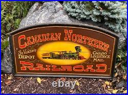 Vtg Antique Canadian Northern Railroad Wood Wooden Sign Hand Painted Handmade