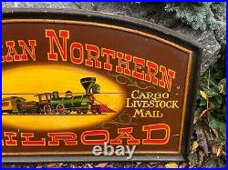 Vtg Antique Canadian Northern Railroad Wood Wooden Sign Hand Painted Handmade