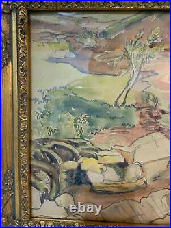 Vtg Antique Mary Hallett Gronemeyer Signed Watercolor Painting 2 Boys Landscape