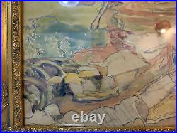 Vtg Antique Mary Hallett Gronemeyer Signed Watercolor Painting 2 Boys Landscape