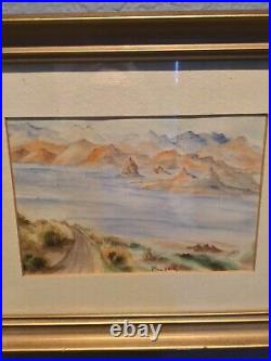 Vtg Antique Original Lake Watercolor Painting Artist Signed Gould, Nv. History