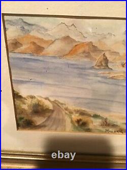 Vtg Antique Original Lake Watercolor Painting Artist Signed Gould, Nv. History