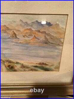 Vtg Antique Original Lake Watercolor Painting Artist Signed Gould, Nv. History