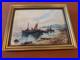 Vtg Antique R U Rinaldi Signed Oil on Board Seascape Painting Figures in Boats 2