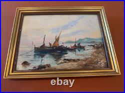 Vtg Antique R U Rinaldi Signed Oil on Board Seascape Painting Figures in Boats 2 Vtg Antique R U Rinaldi Signed Oil on Board Seascape Painting Figures in Boats 2