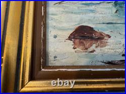 Vtg Antique R U Rinaldi Signed Oil on Board Seascape Painting Figures in Boats 2