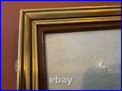 Vtg Antique R U Rinaldi Signed Oil on Board Seascape Painting Figures in Boats 2