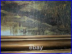 Vtg Antique Sigrid Beck Knudsen Oil Painting on Canvas of Cows Calves Landscape