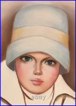 Vtg Beautiful Woman Art Nouveau Style, Oil Painting, Signed by Morgan, 17 x 13