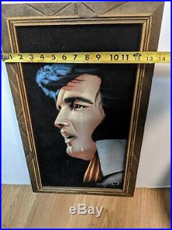Vtg Black Velvet Elvis Presley The King/Framed/Hand-painted Oil Painting