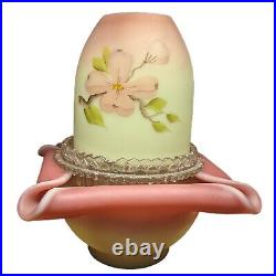 Vtg Burmese Satin Glass Hand Painted 3 Piece Fairy Courting Lamp UV Glow Signed