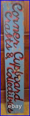 Vtg CORNER CUPBOARD CRAFTS Painted Wood Store Sign Tramp Art/Steampunk J398