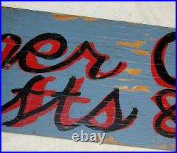 Vtg CORNER CUPBOARD CRAFTS Painted Wood Store Sign Tramp Art/Steampunk J398