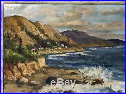 Vtg California Coastal Seascape Ocean Beach Painting Plein Air Impressionism MCM