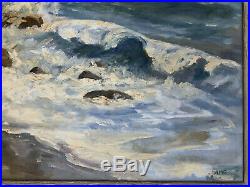 Vtg California Coastal Seascape Ocean Beach Painting Plein Air Impressionism MCM