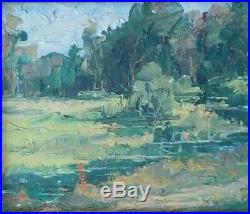 Vtg California Eucalyptus & Meadow Landscape Impressionist Oil Painting Mystery