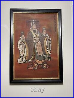 Vtg Chinese Emperor Wu Of Jin Signed Portrait Orig Oil Painting Art By Pascoll