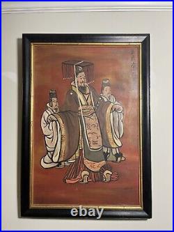 Vtg Chinese Emperor Wu Of Jin Signed Portrait Orig Oil Painting Art By Pascoll