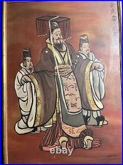 Vtg Chinese Emperor Wu Of Jin Signed Portrait Orig Oil Painting Art By Pascoll