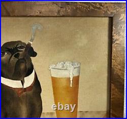 Vtg Cigar Smoking BULLDOG Painting THEOREM Folk Art BIRDS-EYE MAPLE FRAME Signed