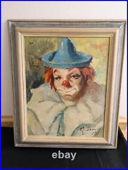 Vtg. Clown portrait oil painting withframe. Signed, 1961