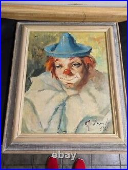 Vtg. Clown portrait oil painting withframe. Signed, 1961