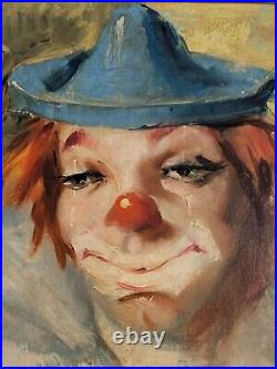 Vtg. Clown portrait oil painting withframe. Signed, 1961