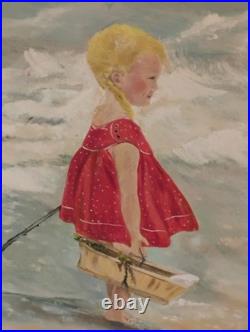 Vtg Dorothy Woropay Oil Painting Girl On Beach WithBasket Signed Original