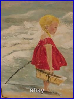Vtg Dorothy Woropay Oil Painting Girl On Beach WithBasket Signed Original