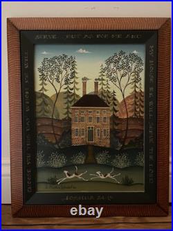 Vtg Folk Art Painting On Board D. Masters Kriebel Signed House Dogs Joshua 2415